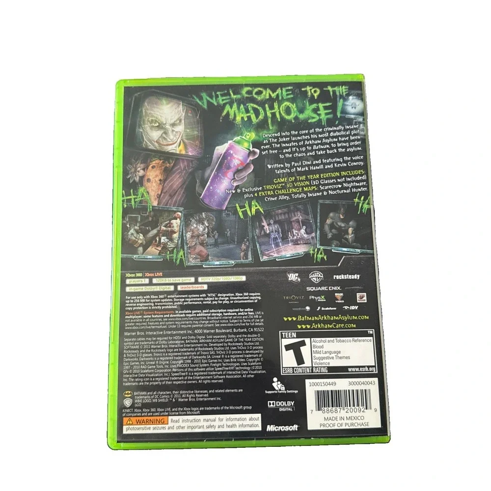 Batman Arkham Asylum Game of Year Edition (Microsoft Xbox 360, 2010) 3D Glasses